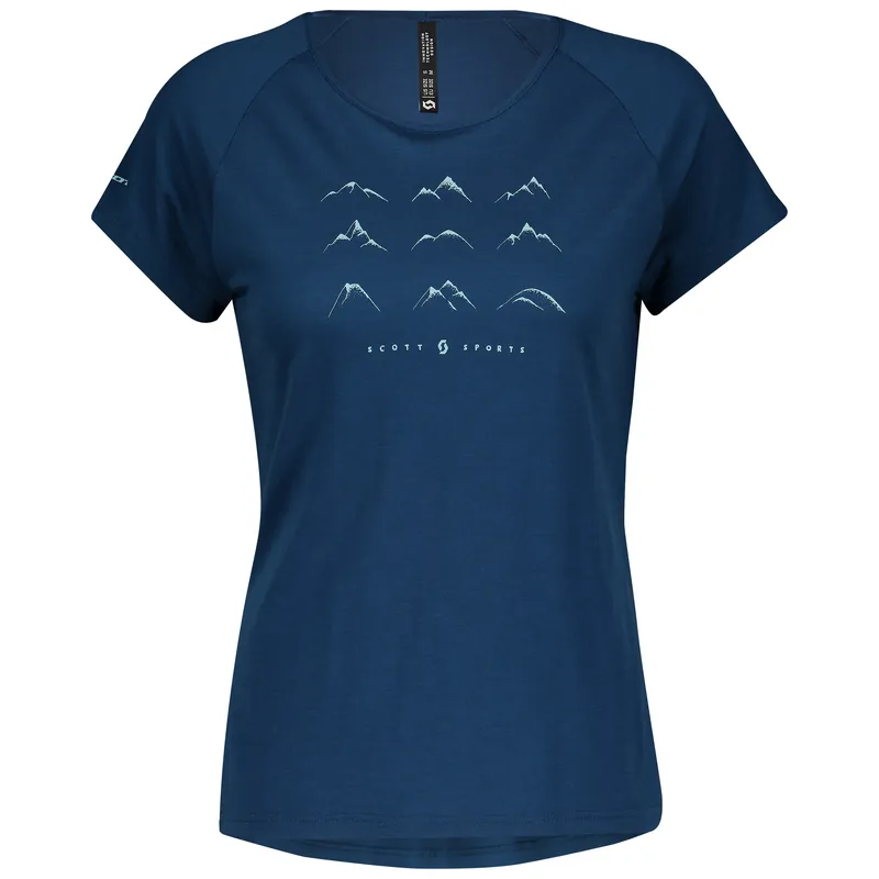 SCOTT Shirt W‘s Trail MTN Merino graphic s/sl (Modrá) - Dámské funkční triko na kolo Endorphin Republic Bezpečná Platba