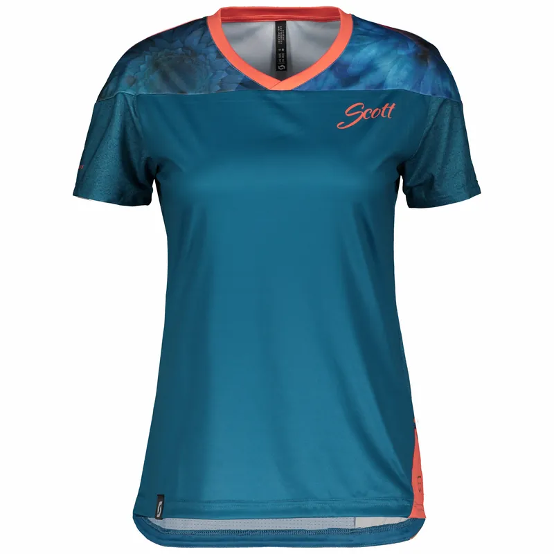 SCOTT Shirt W‘s Trail Flow s/sl (Modrá) - Dámské cyklistické triko s krátkým rukávem Endorphin Republic Autentický