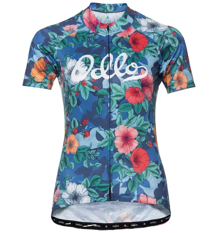 Cenově Výhodný Odlo ELEMENT Short-Sleeve Cycling Jersey (Tmavě modrá) - Dámský cyklistický dres se stojáčkem Endorphin Republic