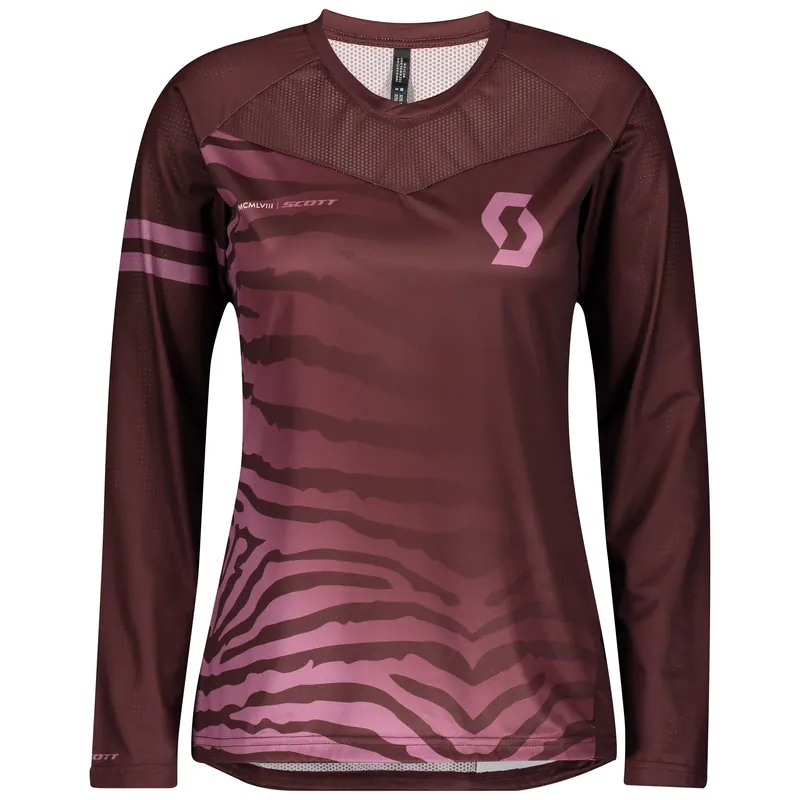SCOTT Shirt W‘s Trail Vertic l/sl (Tmavě červená) - Dámský volný cyklistický dres Endorphin Republic Hit Sezóny
