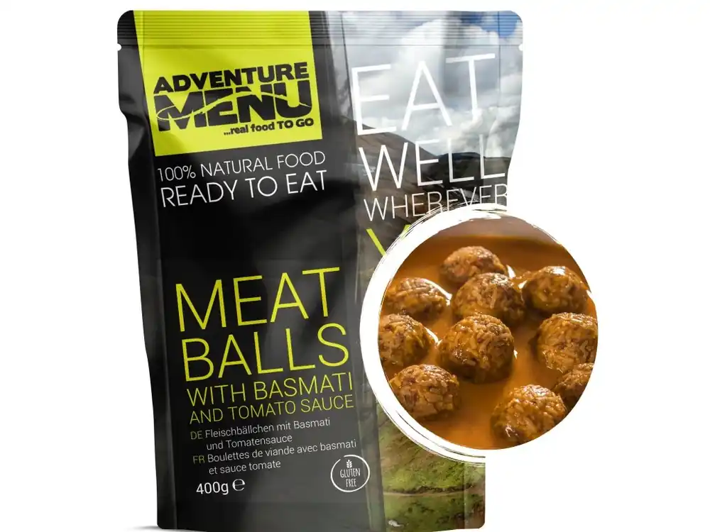 Bezpečná Platba Adventure Menu Masové koule s rýží basmati a rajskou omáčkou 400 g