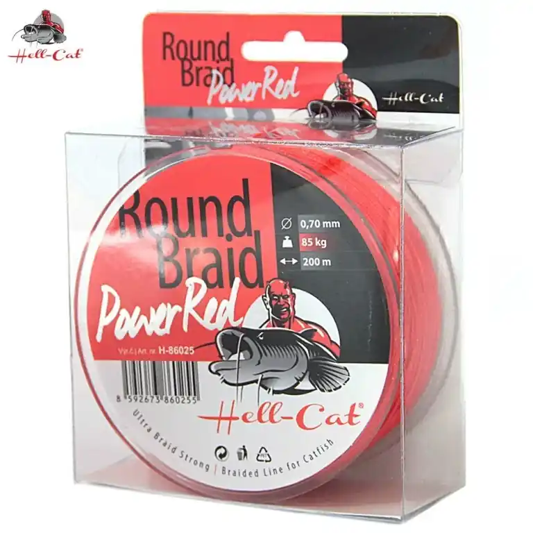 Speciální Cena Hell-Cat Splétaná šňůra Round Braid Power Red 0,80mm, 100kg, 200m