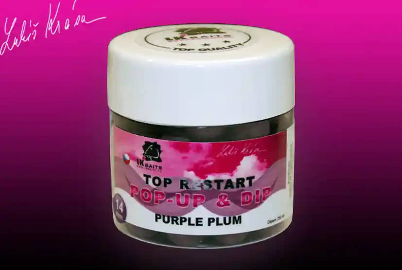 Super Cena LK Baits Pop-up Top ReStart Purple Plum 14mm 150ml +dip