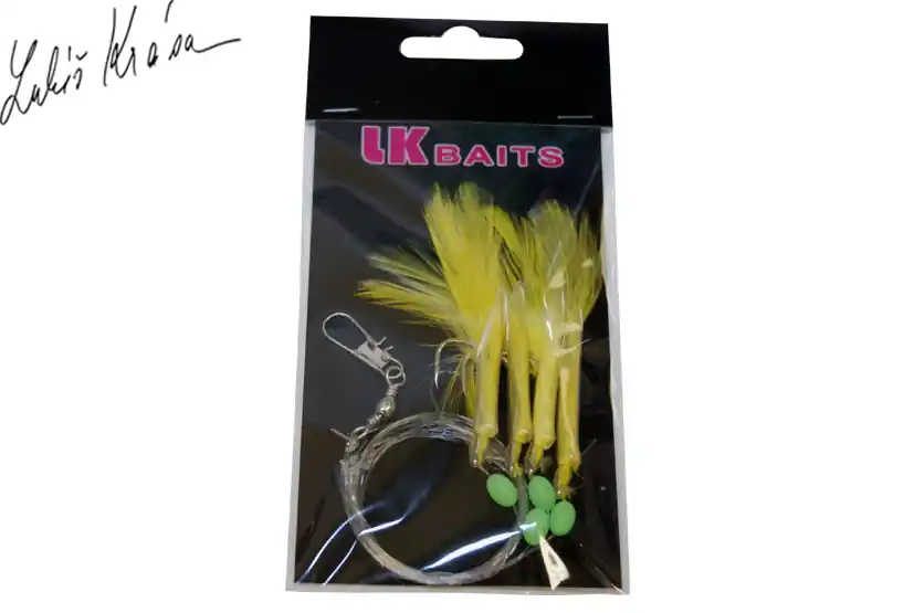 Aktuální LK Baits Návazec na moře 1/0 0,60/0,45mm peří žluté