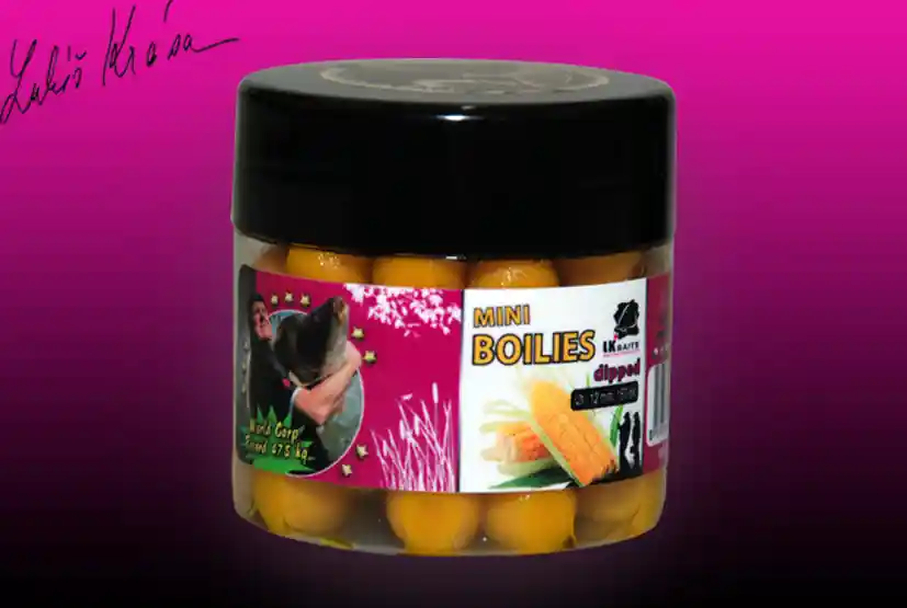 Nová Kolekce LK BAITS MINI Boilies DIPPED 12mm 150ml Word Record Corn