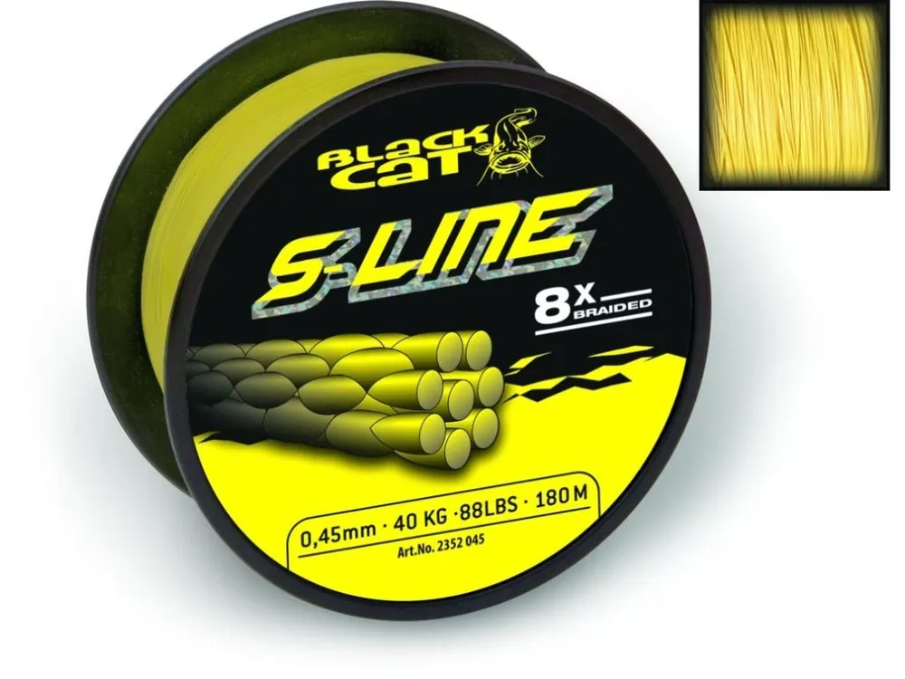 Black Cat 0,45mm šňůra S-Line 180m 50kg,110lbs žlutá Výprodej