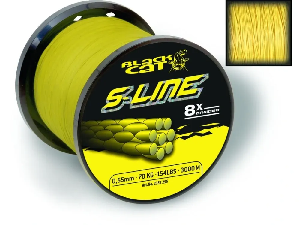 Super Cena Black Cat 0,55mm šňůra S-Line 3000m 70kg,154lbs žlutá