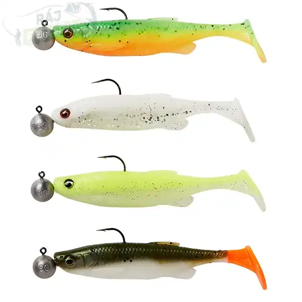 Must-Have SAVAGE GEAR - Gumová nástraha s jig hlavou Fat Minnow T-Tail Sinking Darkwater Mix 4ks