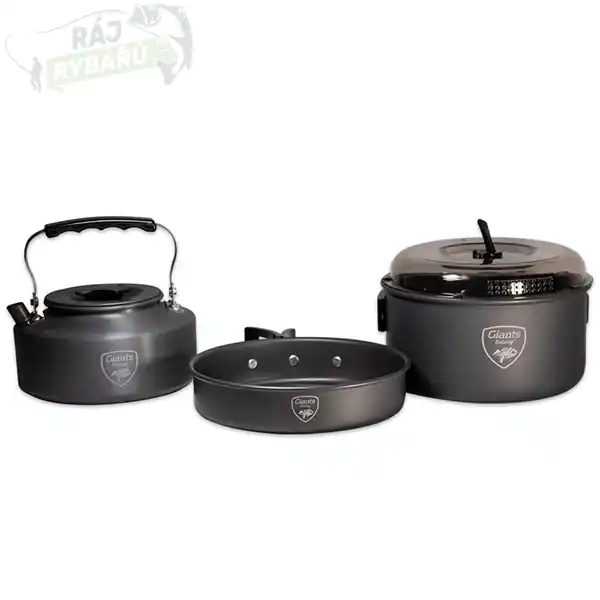 Tovární Cena GIANTS FISHING - Sada nádobí s konvičkou 3 Piece Pan & Kettle Set