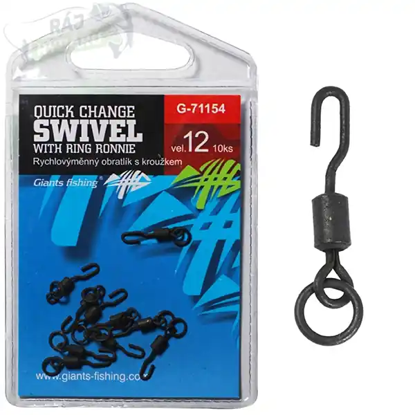 GIANTS FISHING - Rychlovýměnný obratlík s kroužkem Quick Change Swivel with Ring Ronnie vel.12/10ks Bezpečná Platba