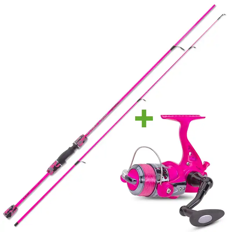 Must-Have SAENGER - Rybářský prut 1,95m 15-45g se světélkujícím navijákem a vlascem - růžový