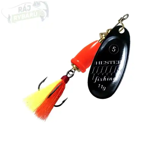 Akční Cena HESTER FISHING - Rotační třpytka Bell Fly Black Scales W Yellow/Orange