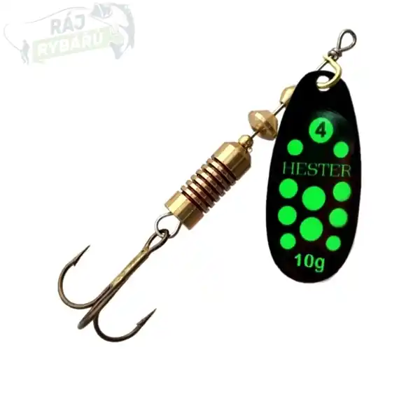 HESTER FISHING - Rotační třpytka Ospray Black Neon Green Dots Finální Výprodej