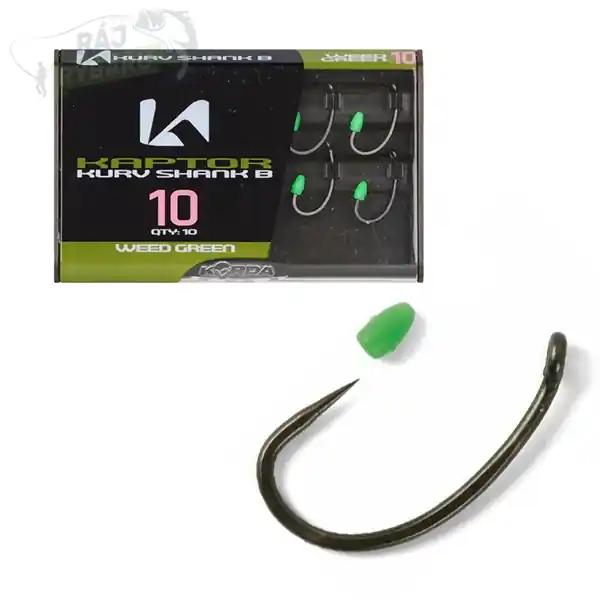 KORDA - Háčky Kaptor Kurv Shank Barbless (bez protihrotu) Weed 10ks Expresní Doručení