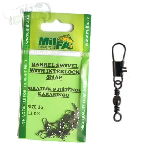 Výprodej MILFA - Obratlík s jištěnou karabinkou Barrel Swivel With Interlock Snap