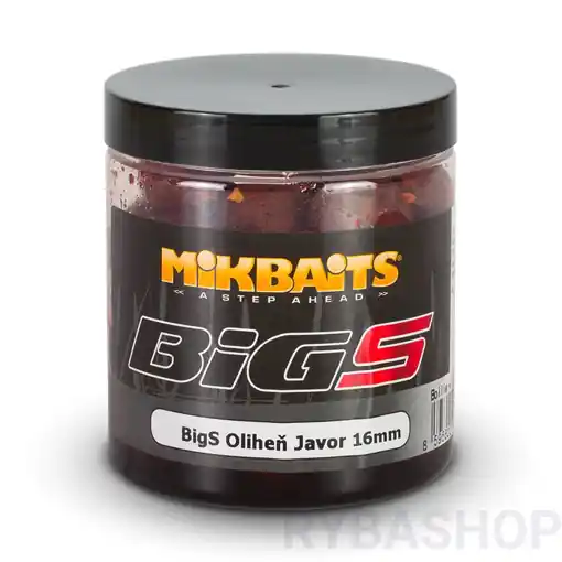 Mikbaits BigS Boilie v Dipu Oliheň Javor 16mm 250ml Nová Kolekce