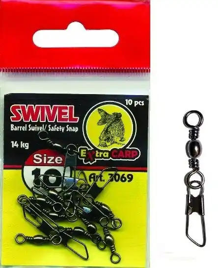 Akční Cena EXTRA CARP SWIVEL BARREL / SAFFETY SNAP OBRATLÍK S KARABINOU VEL. 20 / 10 ks