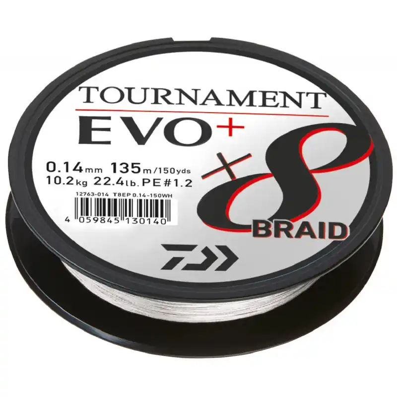 Originální DAIWA splétaná šňůra TOURNAMENT X8 EVO+ 0,14 mm / 135 m / BÍLÁ