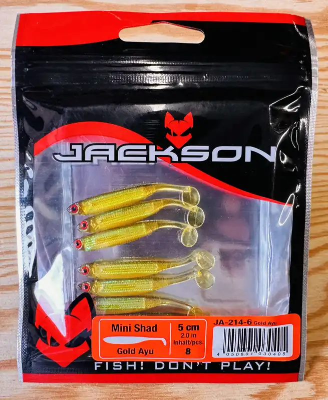 Aktuální Gumové nástrahy JACKSON Mini Shad 5 cm / (8ks) / JA-214-6 Gold Ayu