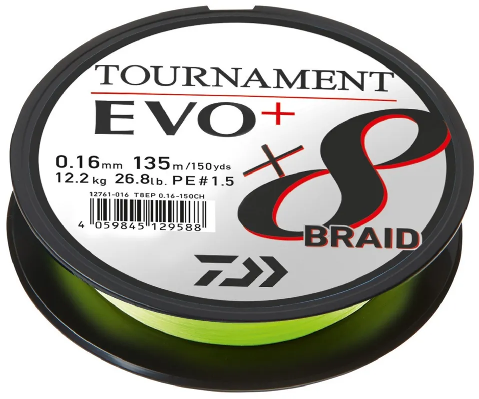 DAIWA splétaná šňůra TOURNAMENT X8 EVO+ 0,12 mm / 135 m / CHARTREUSE Cenová Bomba