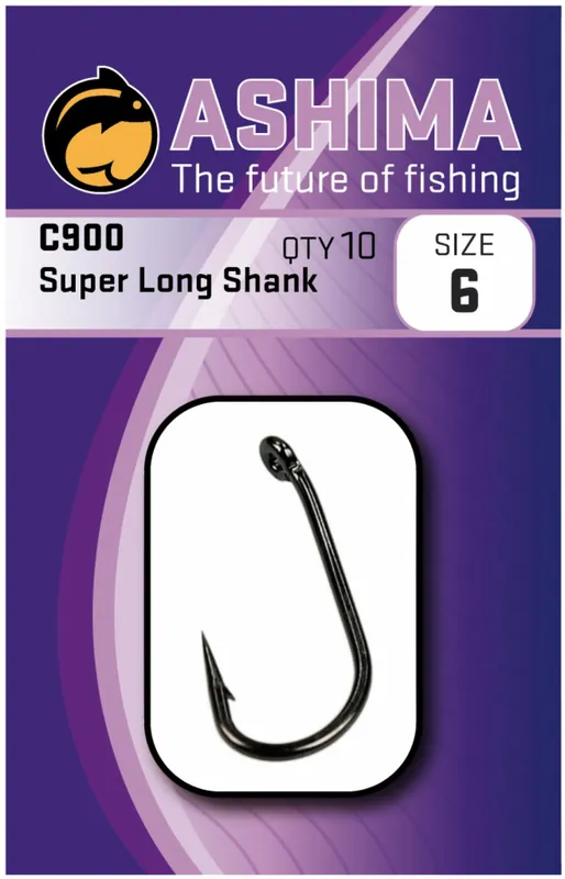 Výhodná Nabídka Ashima - Kaprové Háčky Super Long Shank C900 10ks / vel. 6